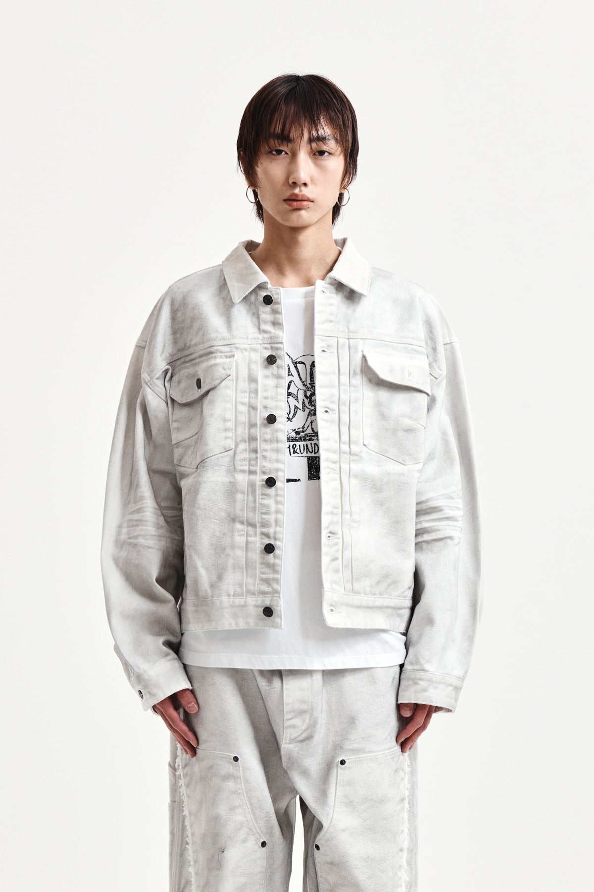 matinkim VINTAGE WASHED DENIM TRUCKER FOR MEN IN WHITE