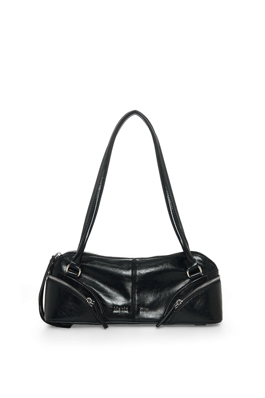 matinkim CURVE ZIP BAGUETTE BAG IN BLACK