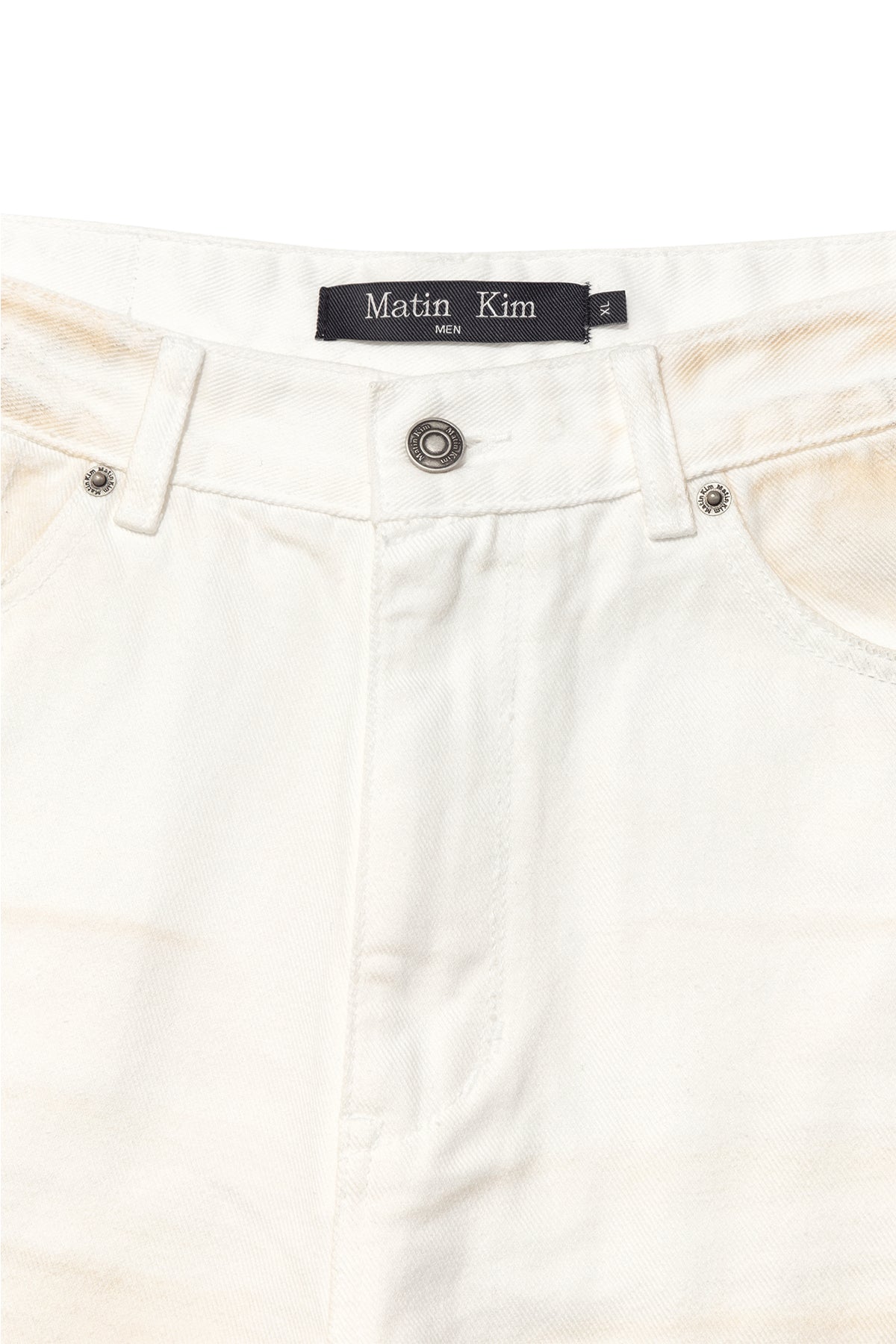 matinkim EMBO WASHED DENIM PANTS FOR MEN IN IVORY