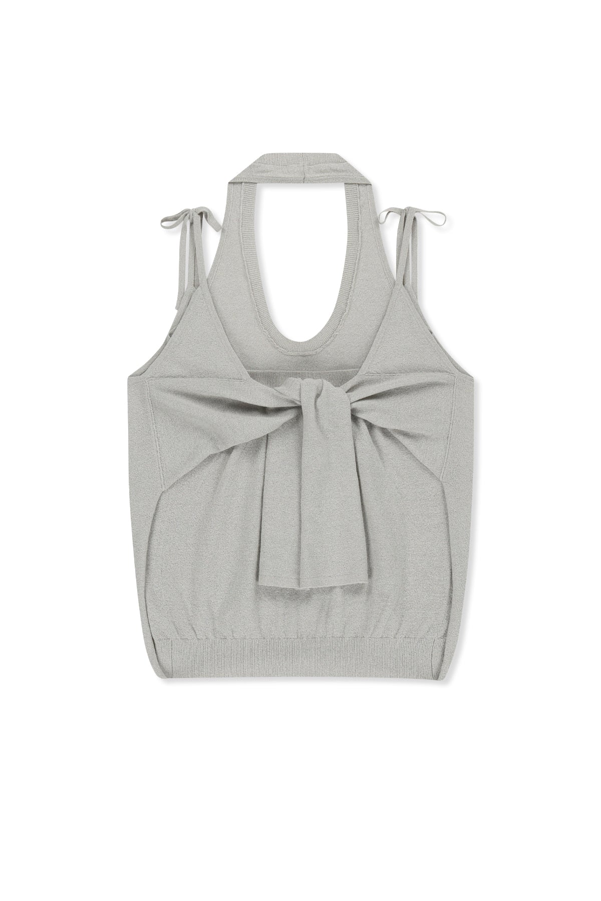 matinkim LAYERED TIE HALTER NECK KNIT TOP IN LIGHT GREY