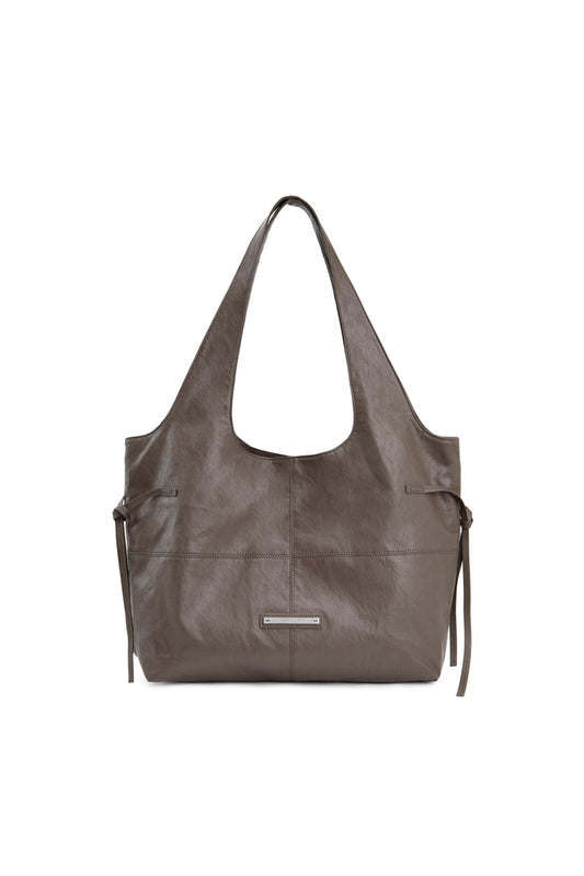 matinkim SIDE STRING LEATHER BIG SHOULDER BAG IN BROWN