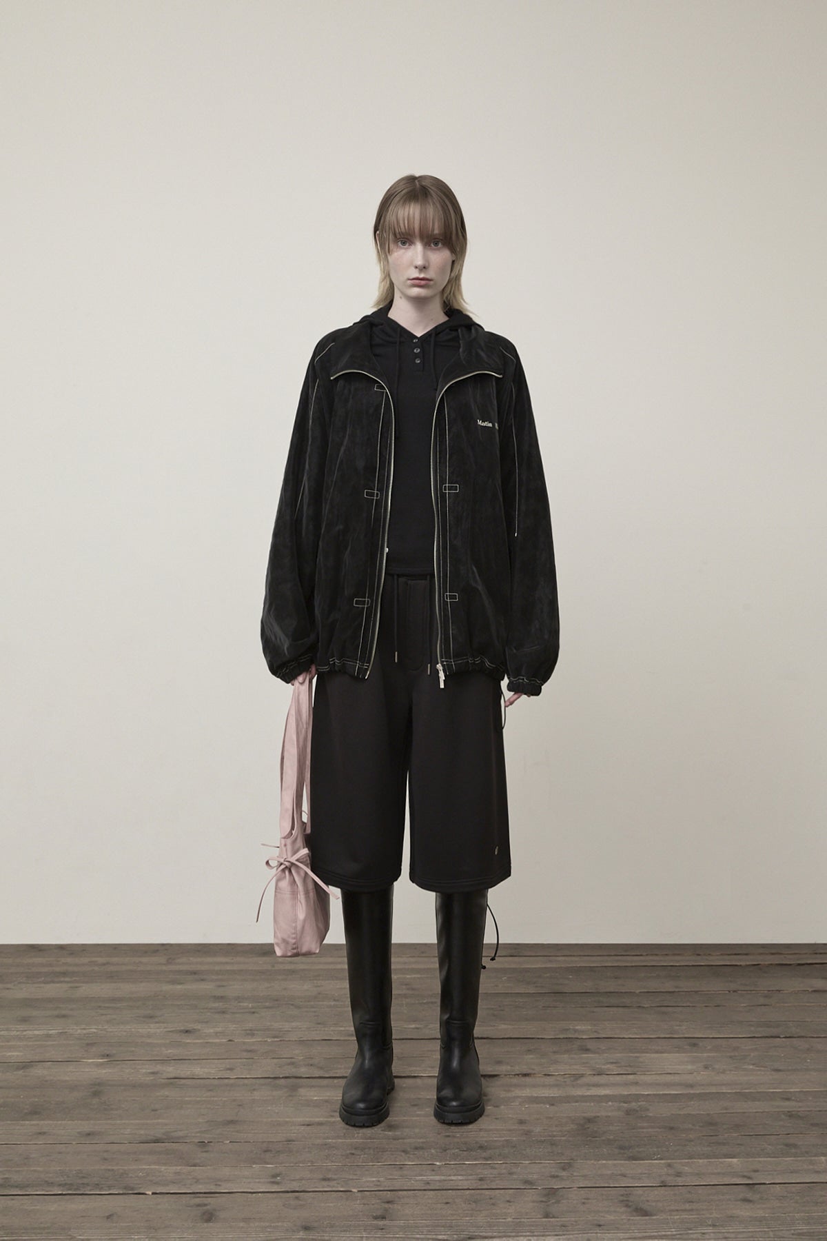 matinkim STITCH POINT HIGH NECK JUMPER IN BLACK