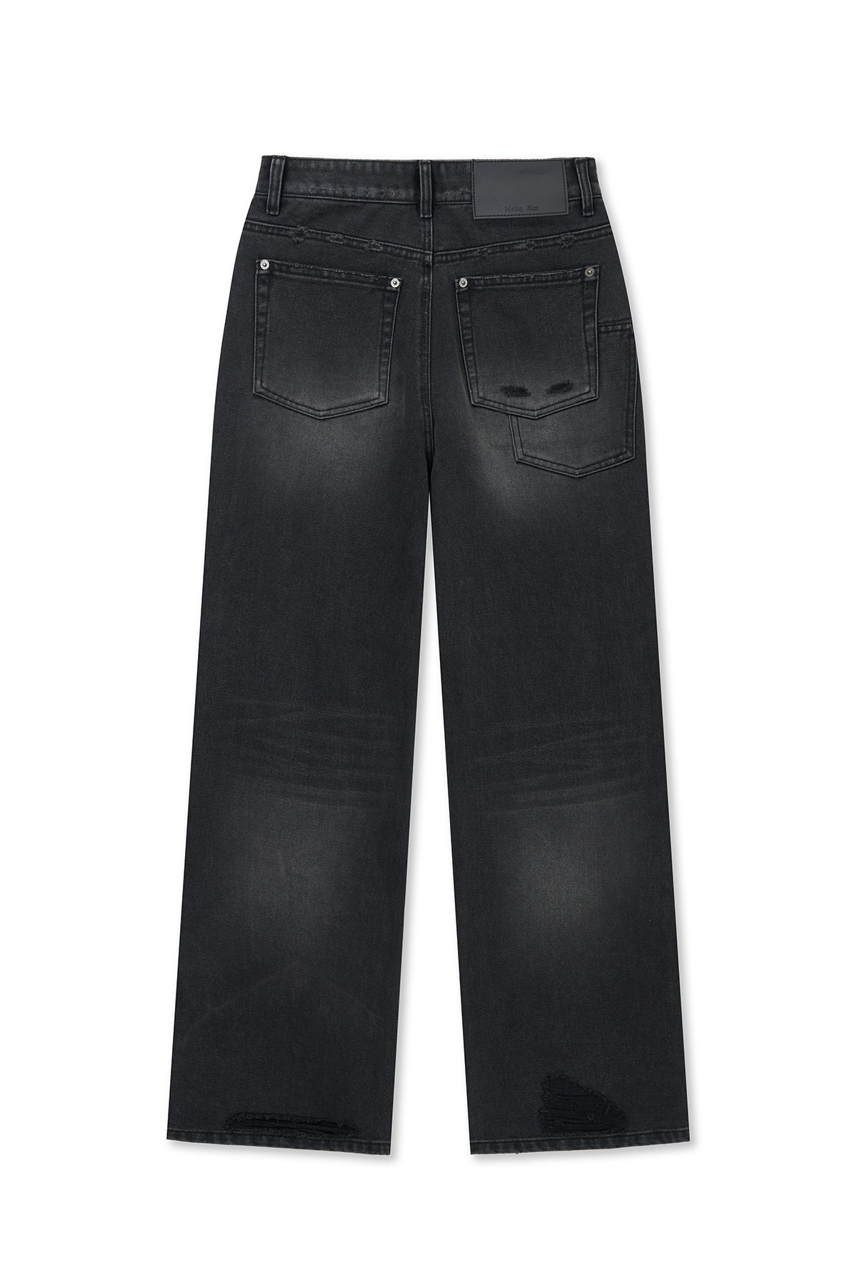 matinkim BACK POCKET PATCH DESTROYED DENIM PANTS IN BLACK