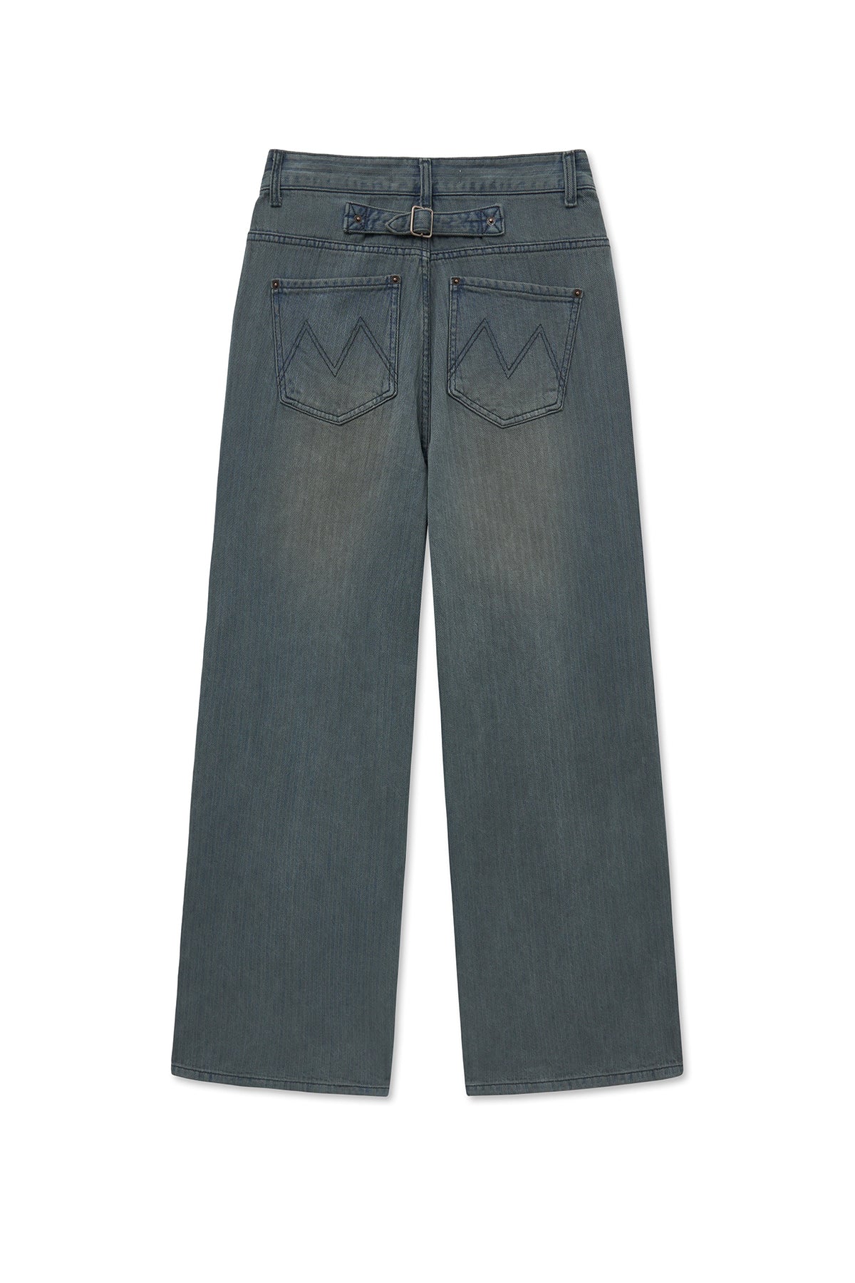 matinkim HERRINGBONE WIDE DENIM PANTS IN SMOKE BLUE