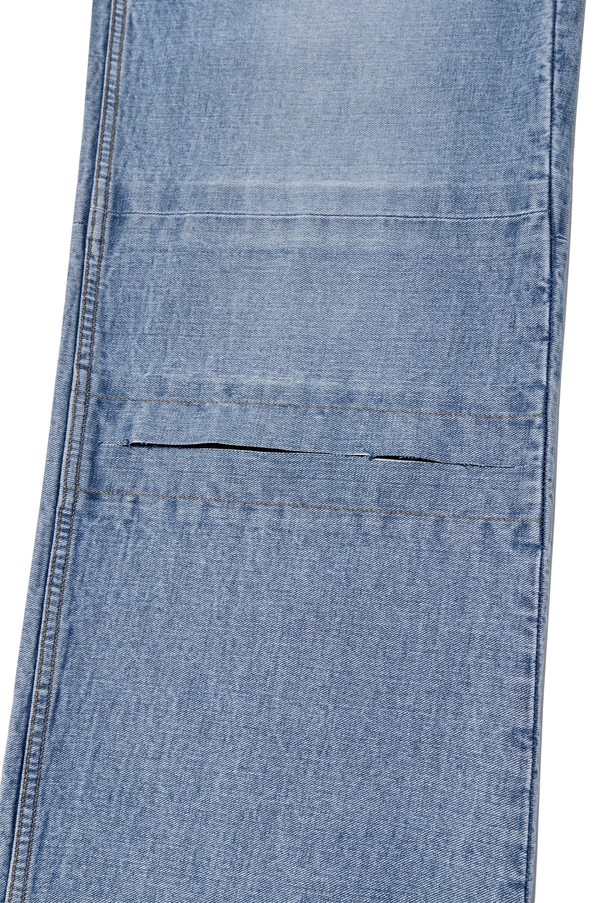 matinkim UNBALANCE CUT POINT DENIM PANTS IN BLUE