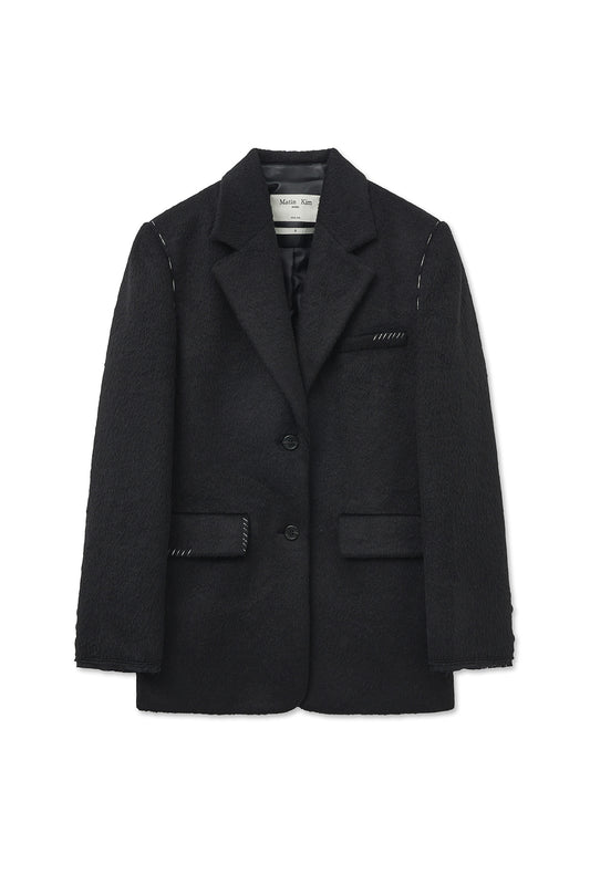 matinkim HAIRY OVERFIT STITCH SINGLE JACKET IN BLACK