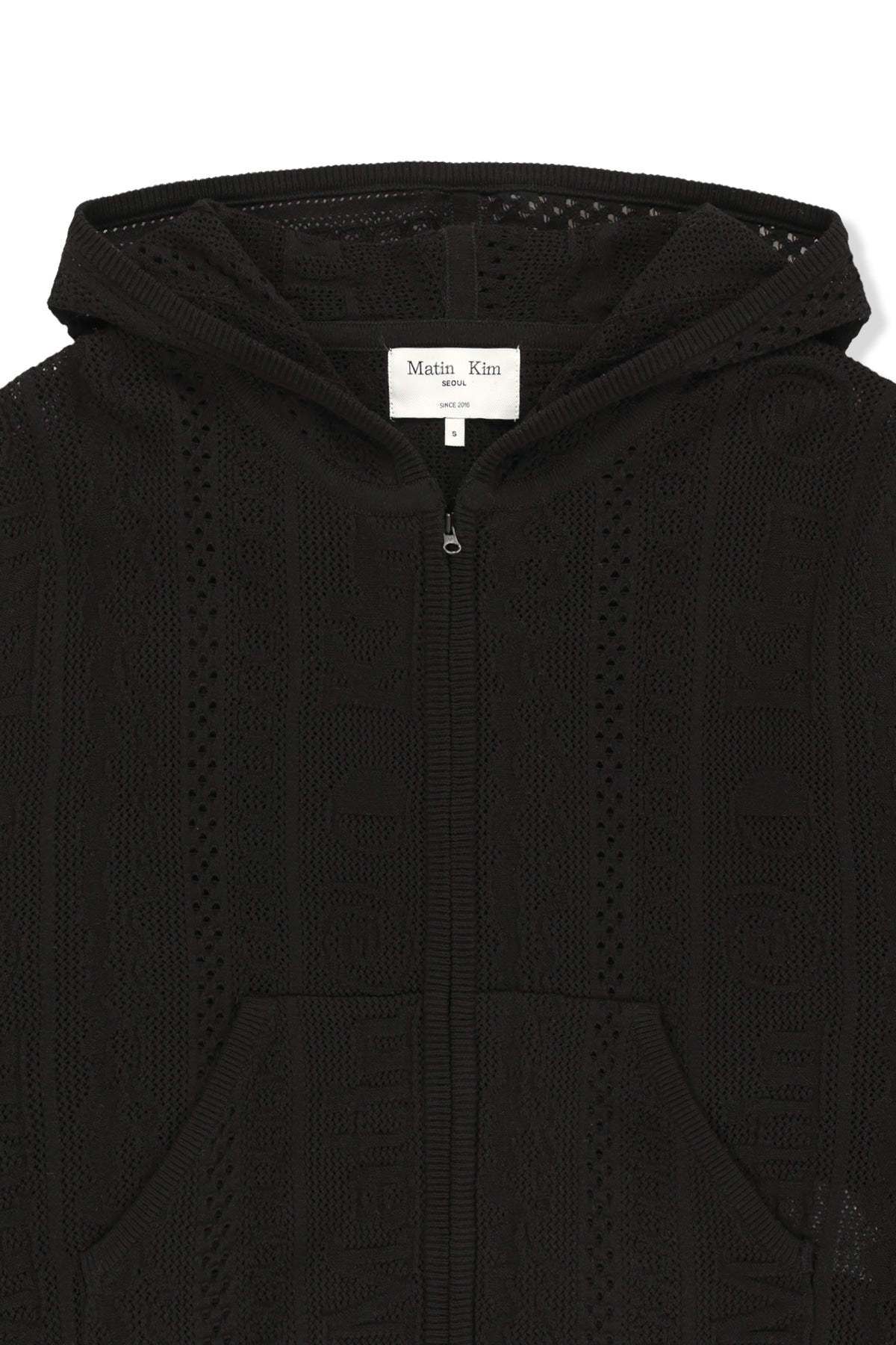 matinkim MESH LOGO KNIT HOODY ZIP UP IN BLACK