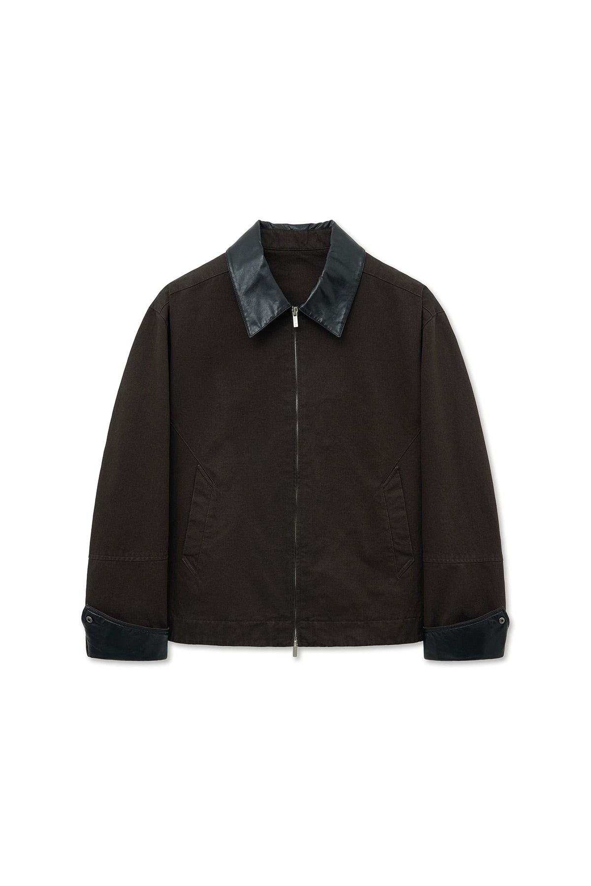 matinkim LEATHER COLLAR POINT WORK JACKET FOR MEN IN DARK BROWN