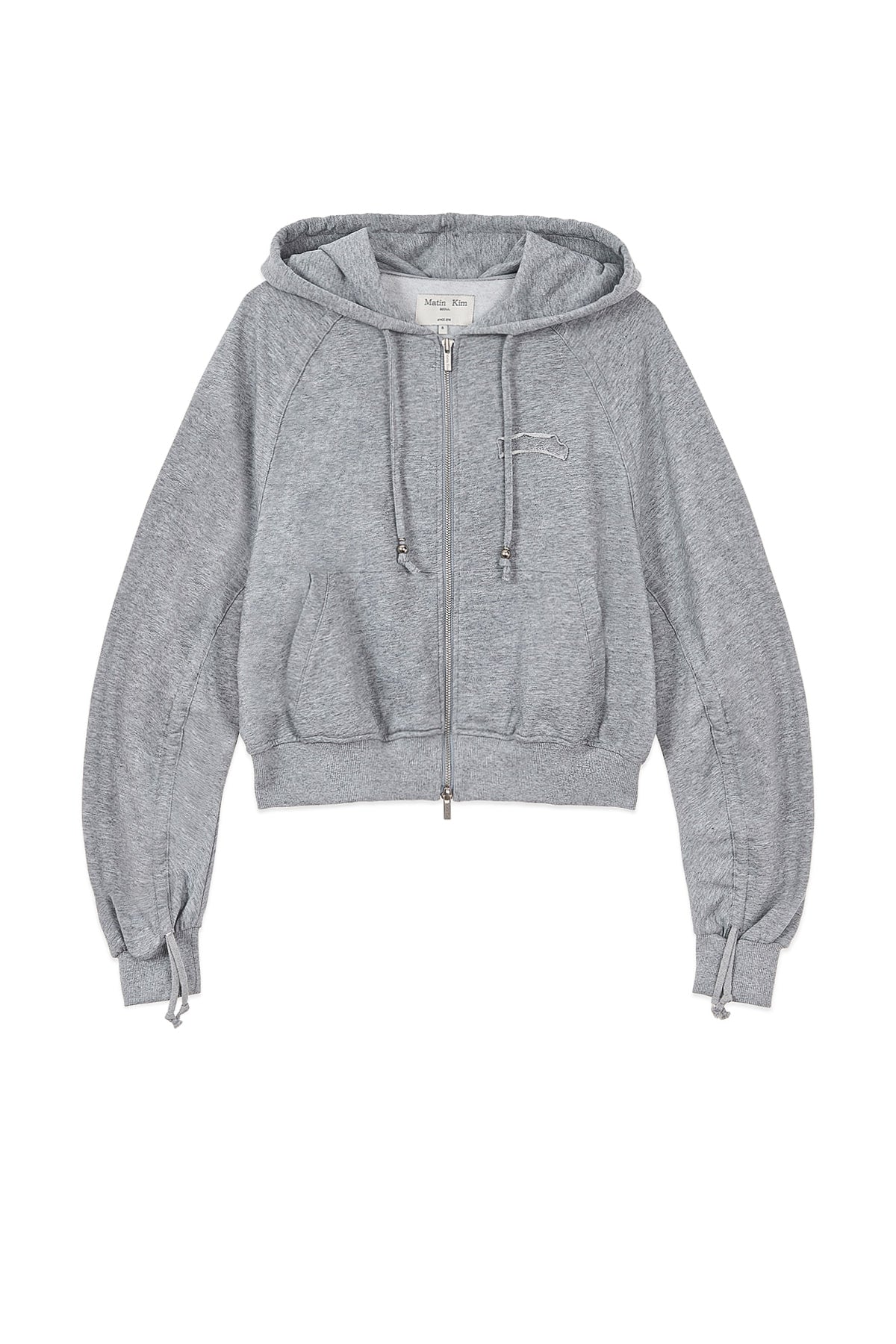 matinkim SLEEVE STRING DETAIL HOODY ZIP UP IN GREY