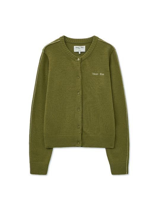 matinkim CASHMERE BLENDED ROUND KNIT CARDIGAN IN OLIVE