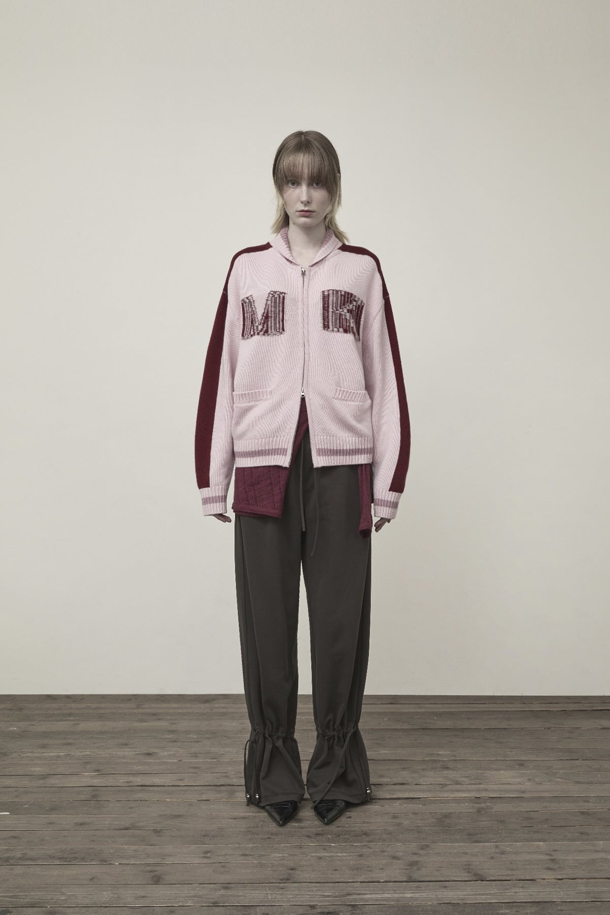 matinkim MATIN KIM INITIAL KNIT ZIP UP FOR WOMEN IN PINK