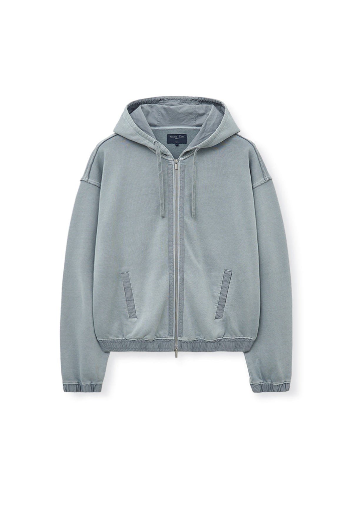 matinkim BACK LOGO PIGMENT DYED ZIP UP HOODY FOR MEN IN LIGHT GREY