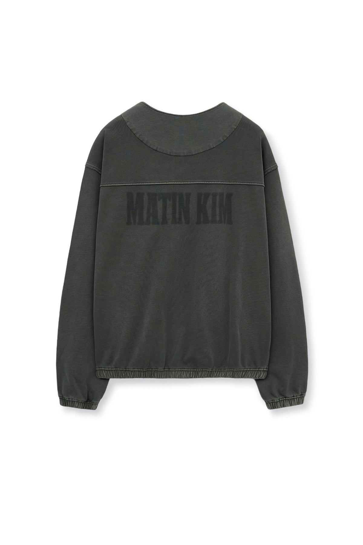 matinkim PIGMENT DYED COLLARLESS ZIP UP JUMPER FOR MEN IN CHARCOAL