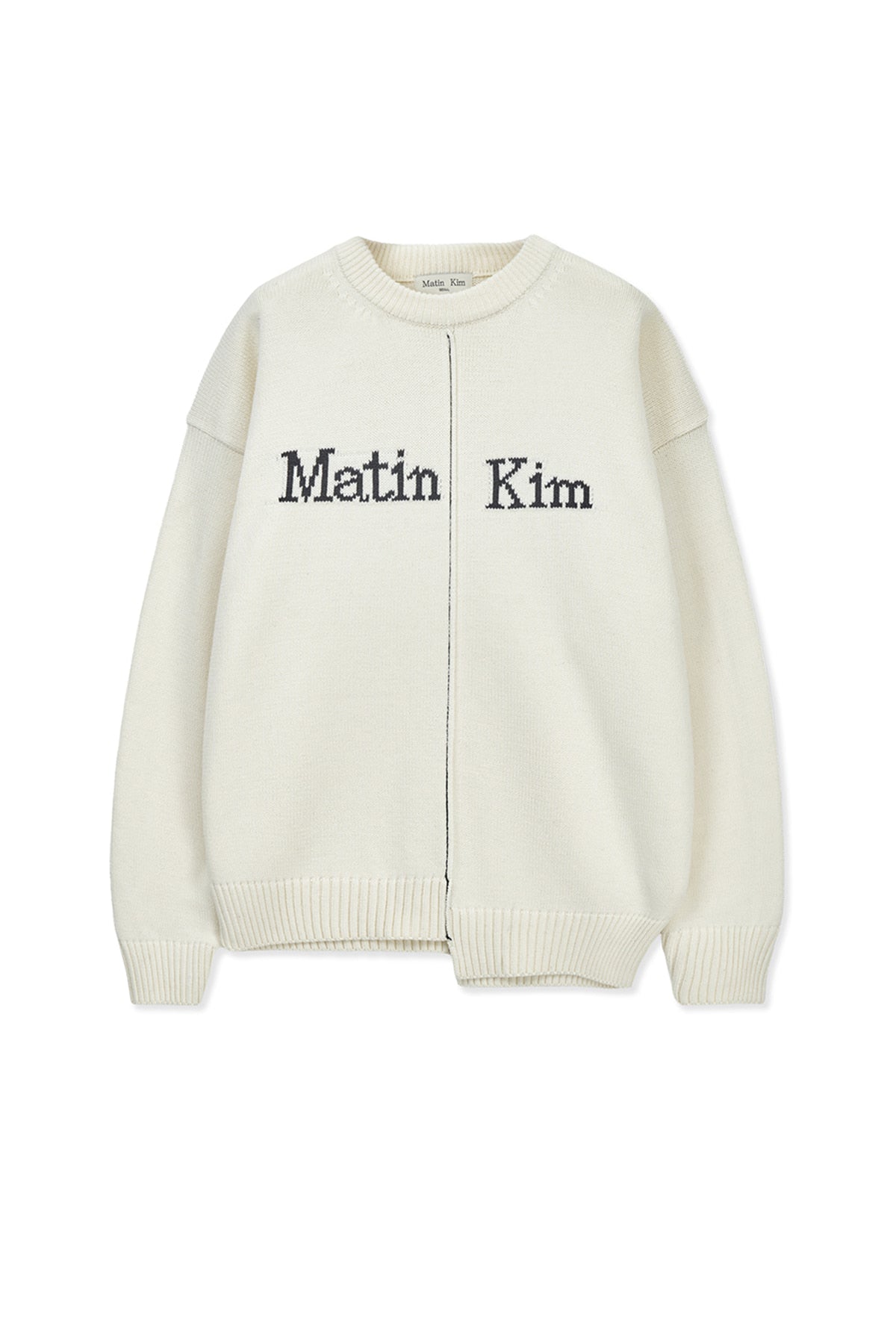matinkim ASYMMETRIC LOGO KNIT PULLOVER IN IVORY