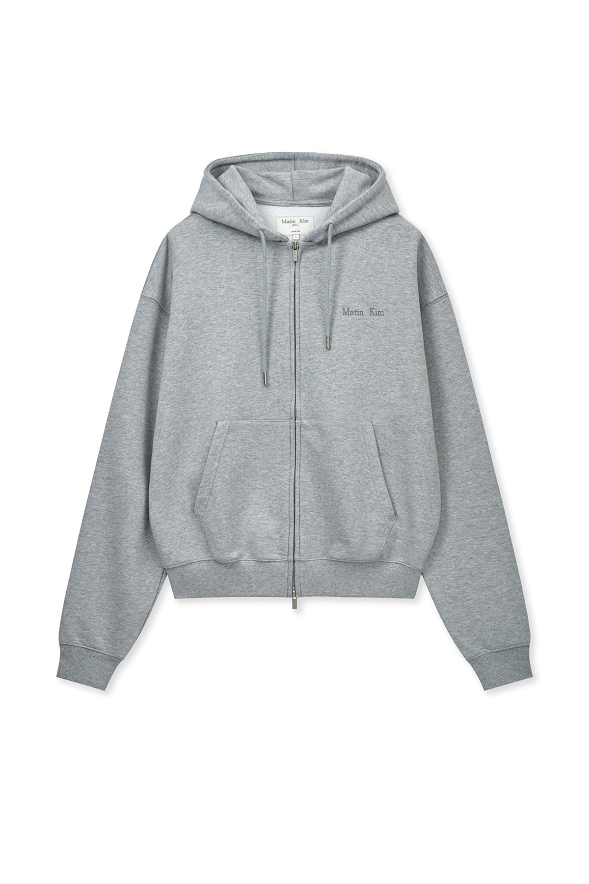 matinkim BACK LOGO ESSENTIAL HOODY ZIP UP IN GREY