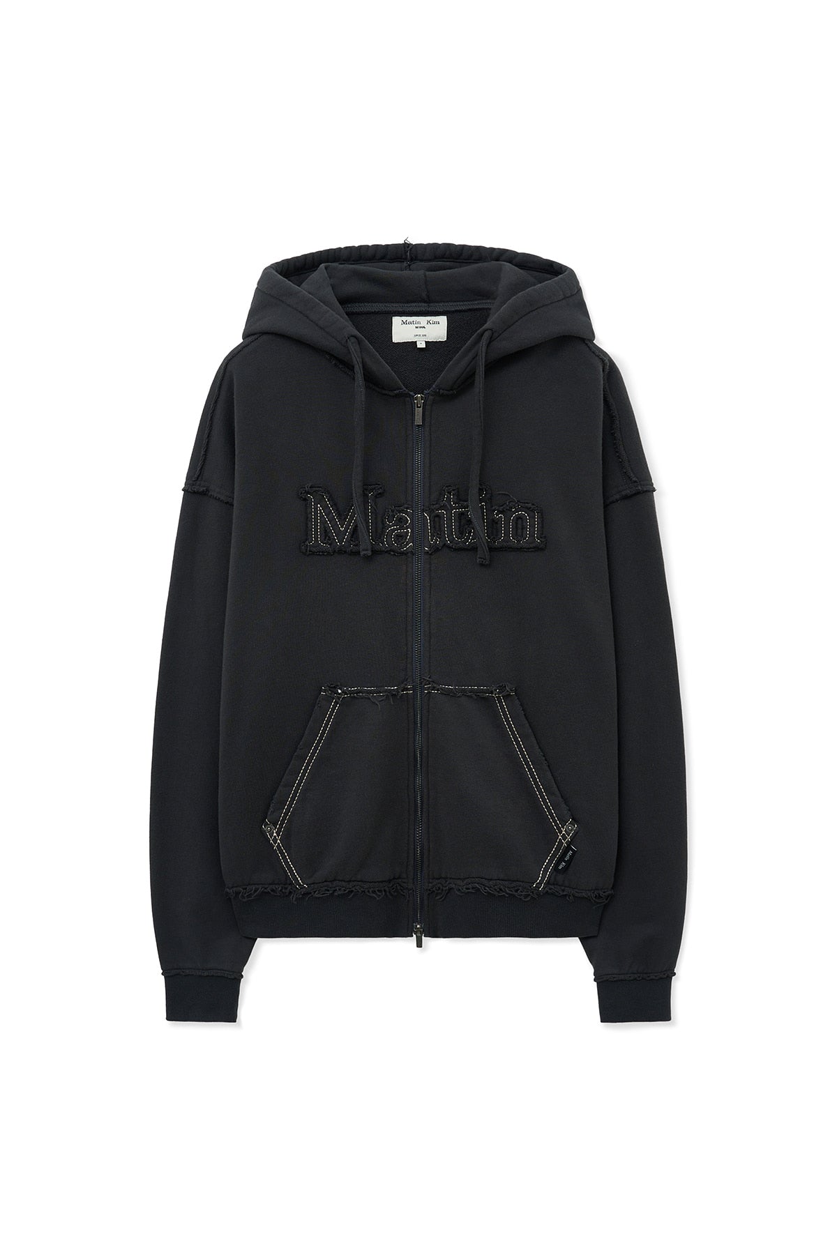 matinkim RAW CUT APPLIQUE HOODY ZIP UP IN CHARCOAL