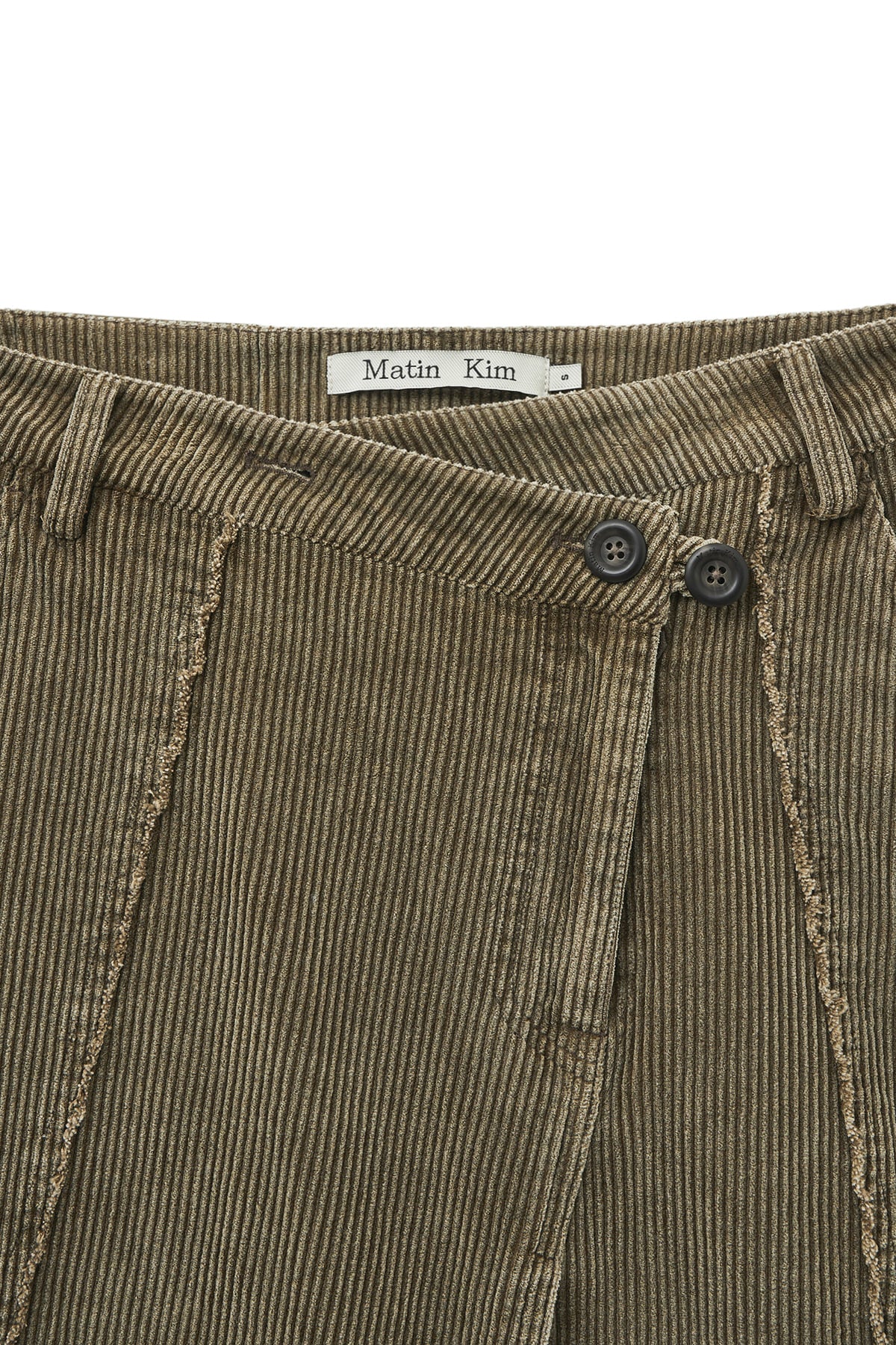 matinkim WASHED CORDUROY WRAP SKIRT IN KHAKI