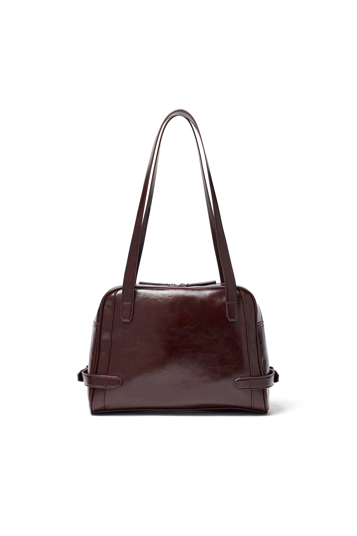 matinkim BIKER DETAIL SQUARE SHOULDER BAG IN DARK BROWN