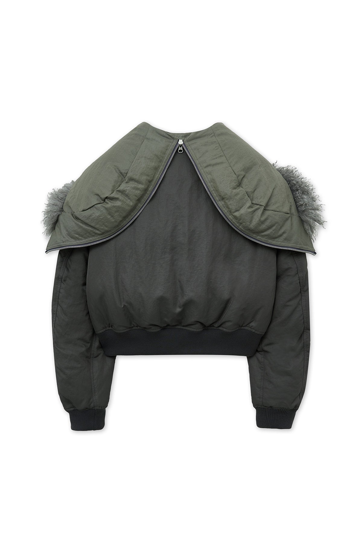 matinkim FUR HOODY BOMBER DOWN JUMPER IN DARK GREY
