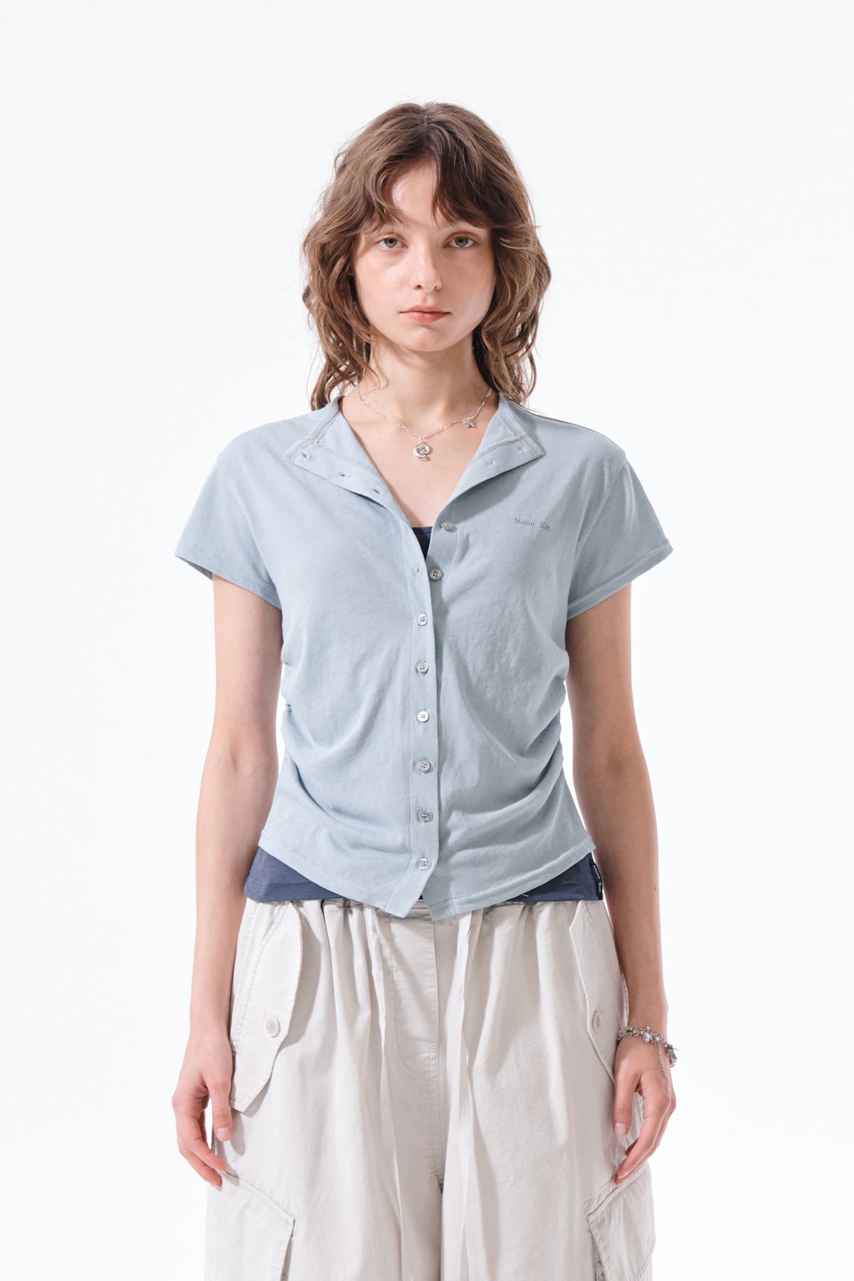 matinkim SIDE SHIRRING BUTTON TOP IN LIGHT BLUE