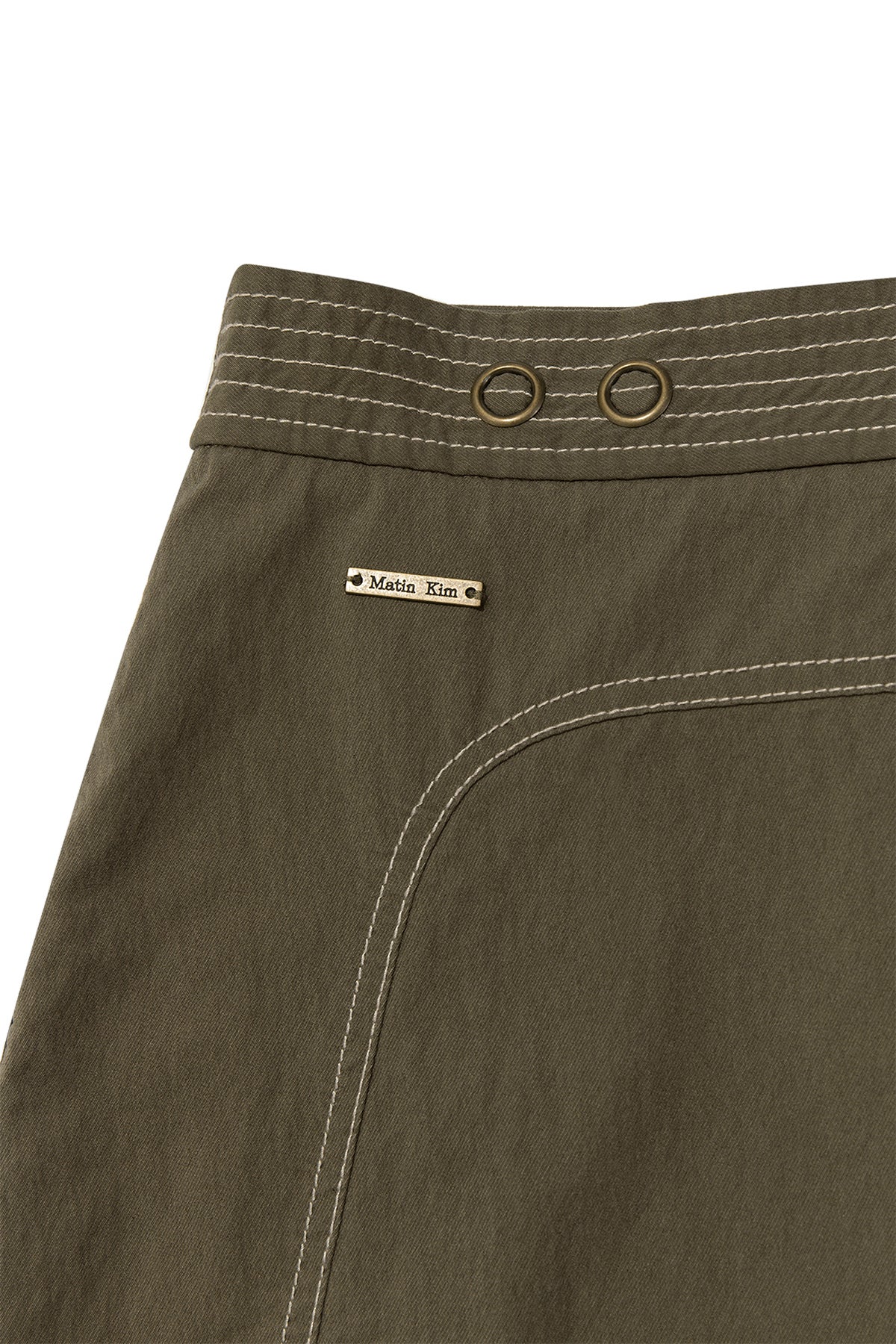 matinkim STITCH POINT BELTED WRAP SKIRT IN KHAKI