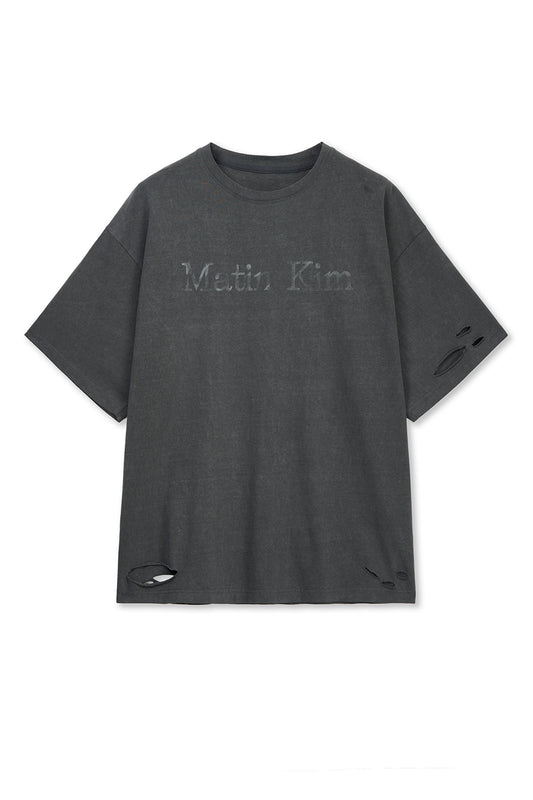 matinkim DISTRESSED LOGO TOP IN CHARCOAL