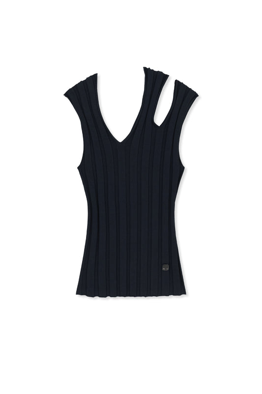 matinkim CUT OUT SLEEVELESS KNIT TOP IN DARK NAVY