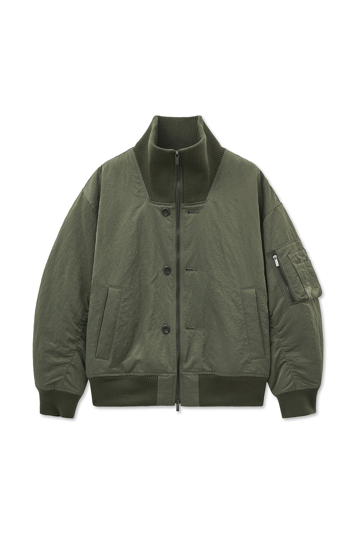 matinkim HIGH NECK BUTTON POINT ZIP UP JUMPER IN KHAKI