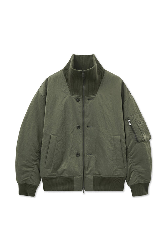 matinkim HIGH NECK BUTTON POINT ZIP UP JUMPER IN KHAKI