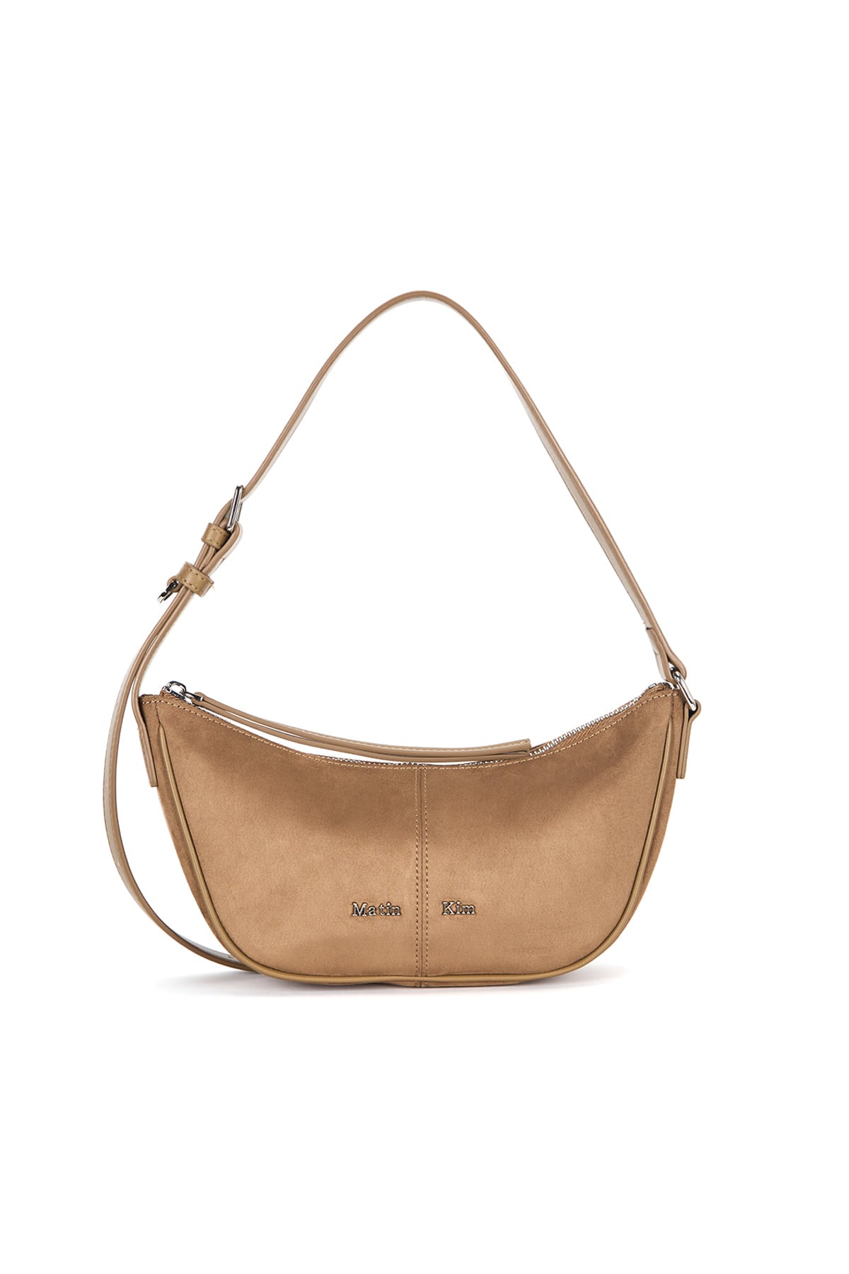 matinkim SUEDE MINI ARC HOBO BAG IN BEIGE