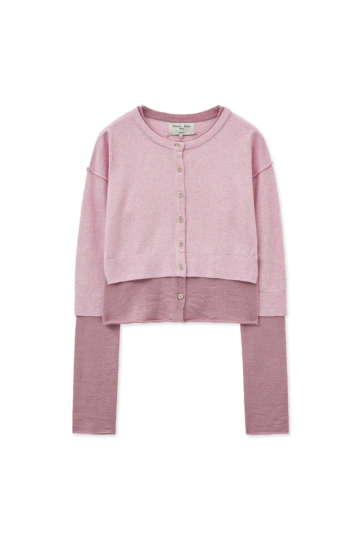 matinkim LAYERED TEXTURE KNIT CARDIGAN IN LILAC