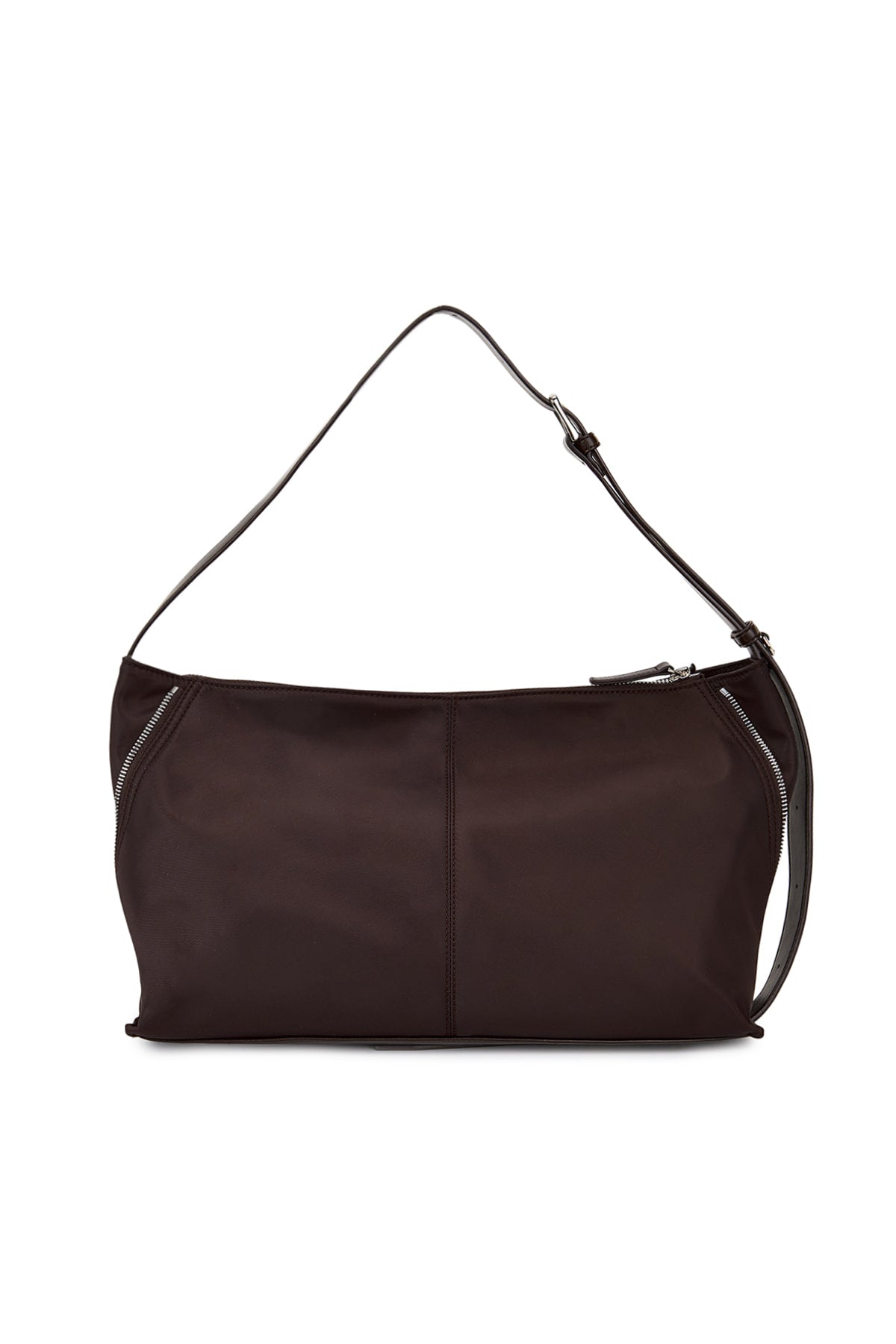 matinkim SIDE ZIPPER FABRIC SHOULDER BAG IN BROWN