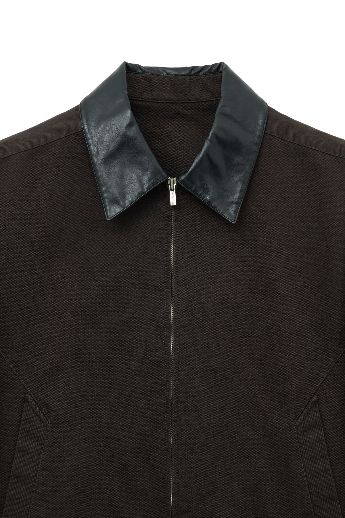 matinkim LEATHER COLLAR POINT WORK JACKET FOR MEN IN DARK BROWN