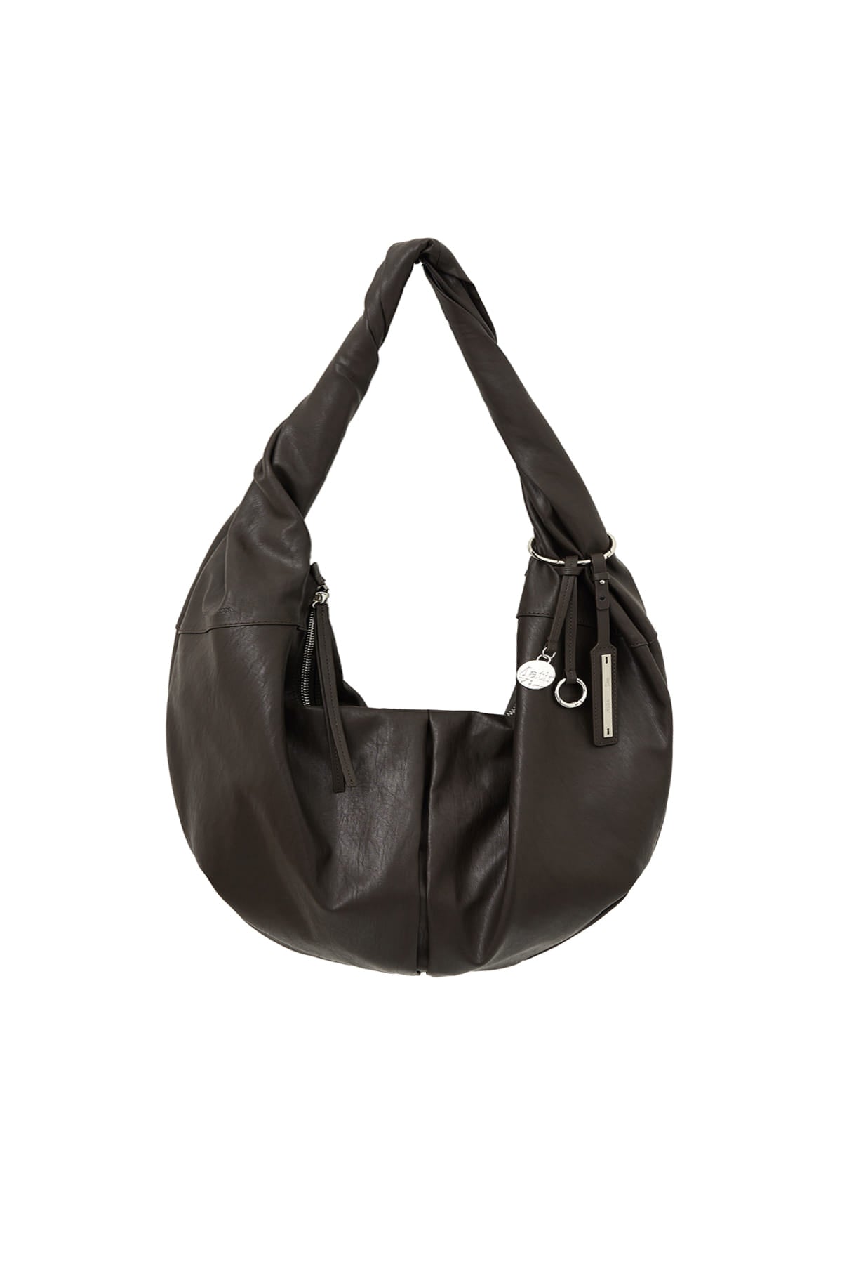 matinkim TWIST HANDLE LARGE HOBO BAG IN DARK BROWN