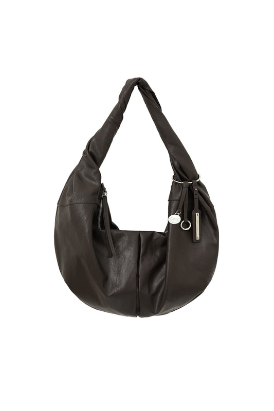 matinkim TWIST HANDLE LARGE HOBO BAG IN DARK BROWN