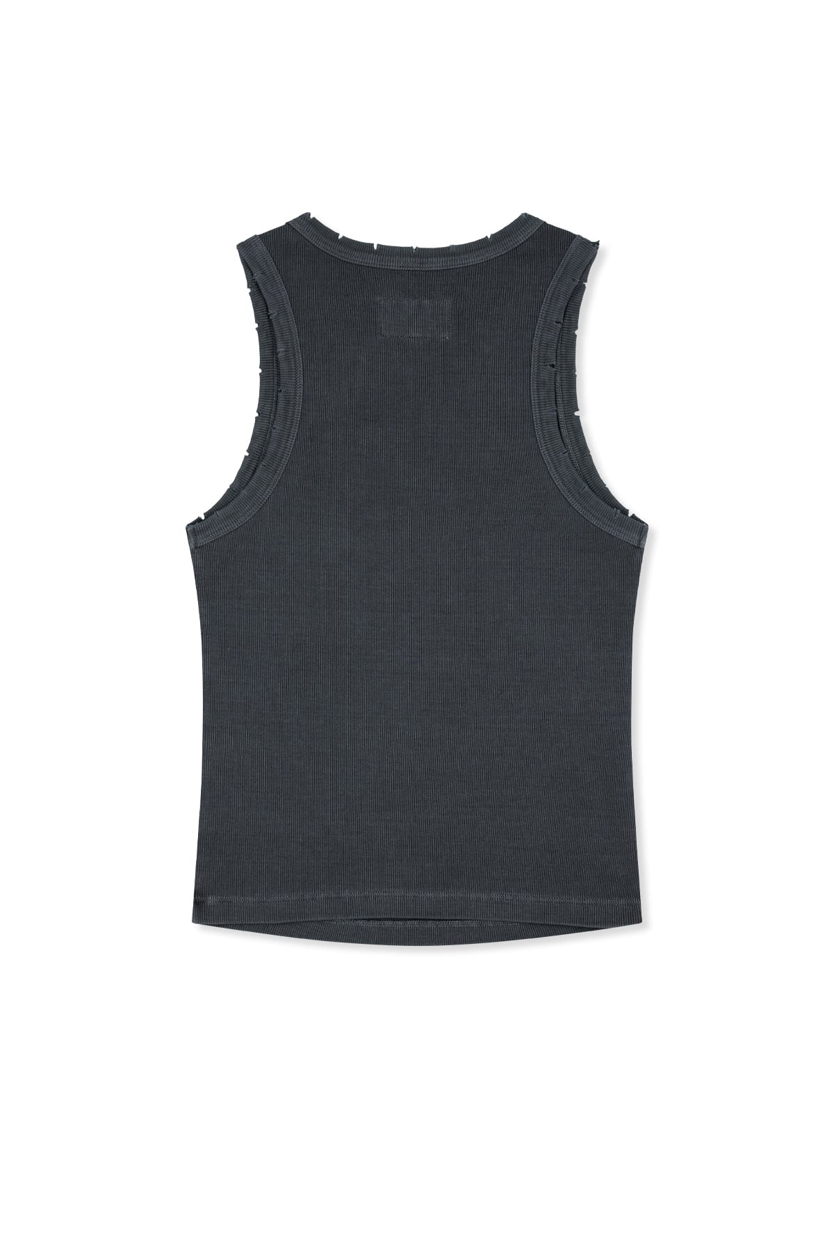 matinkim DISTRESSED SLEEVELESS LOGO TOP IN CHARCOAL