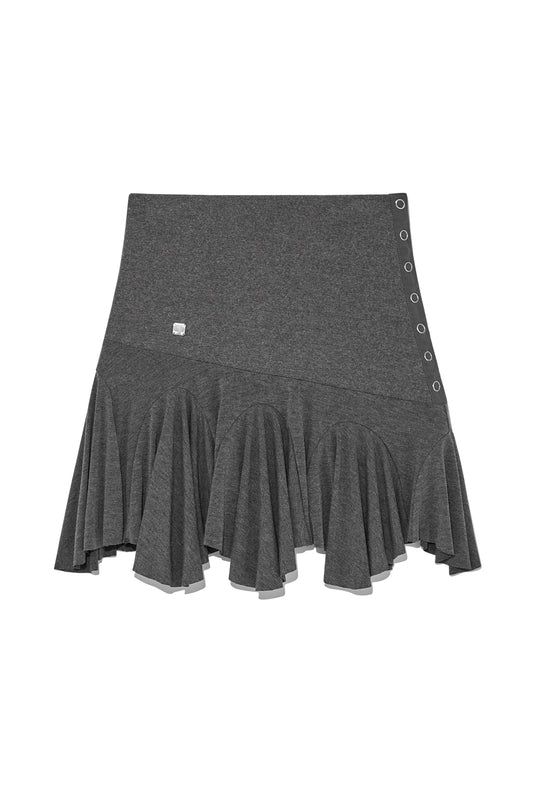 matinkim UNBALANCE FLARE FOLDING SKIRT IN CHARCOAL