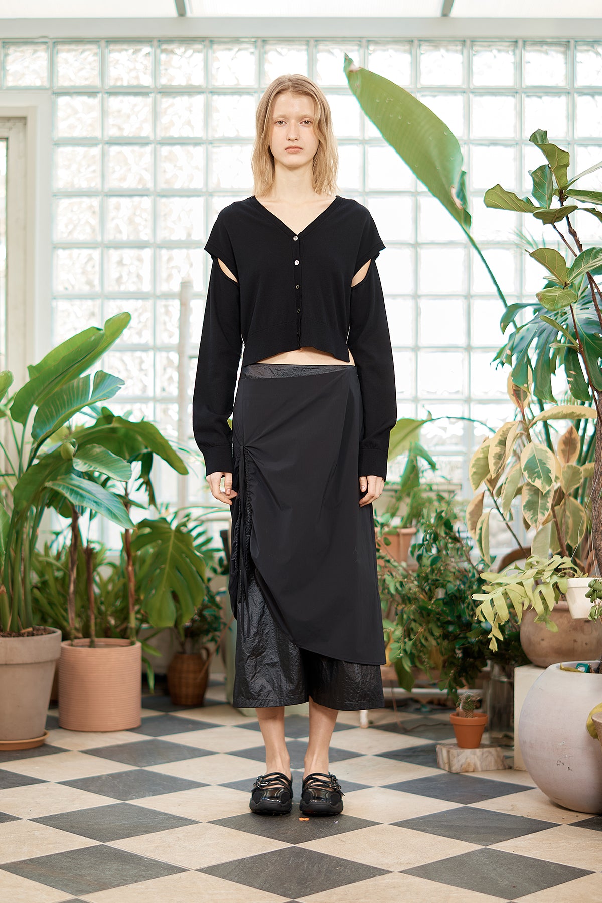 matinkim SLIT DETAIL BUTTON CARDIGAN IN BLACK