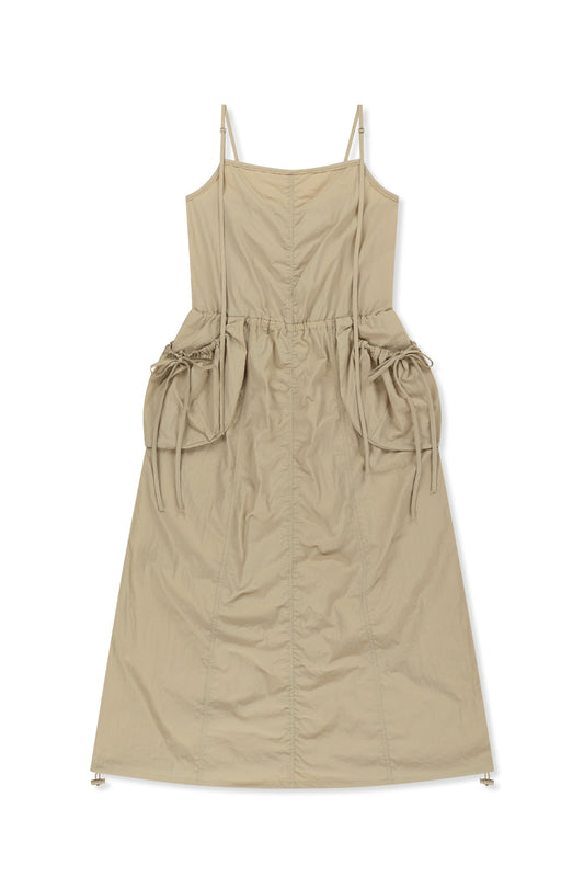 matinkim STRAP DETAIL SLEEVELESS UTILITY DRESS IN BEIGE