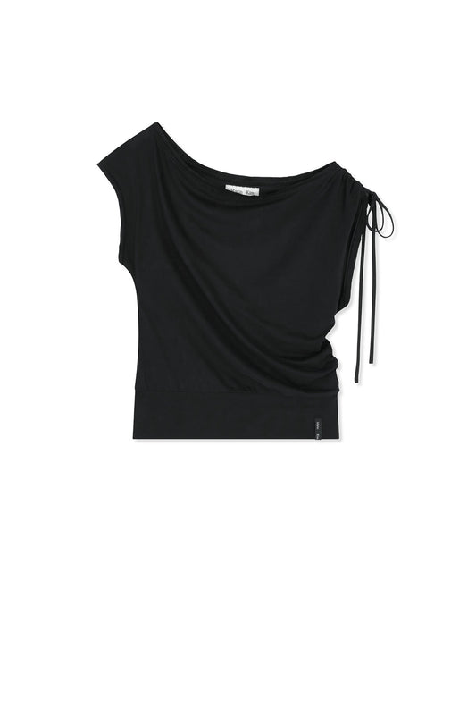 matinkim DRAPED ASYMMETRIC SLEEVELESS TOP IN BLACK