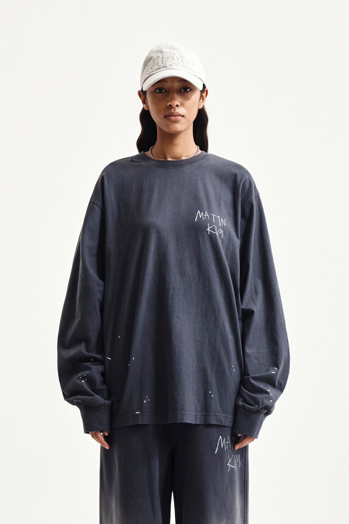 matinkim VINTAGE WASHED LOGO TOP IN CHARCOAL