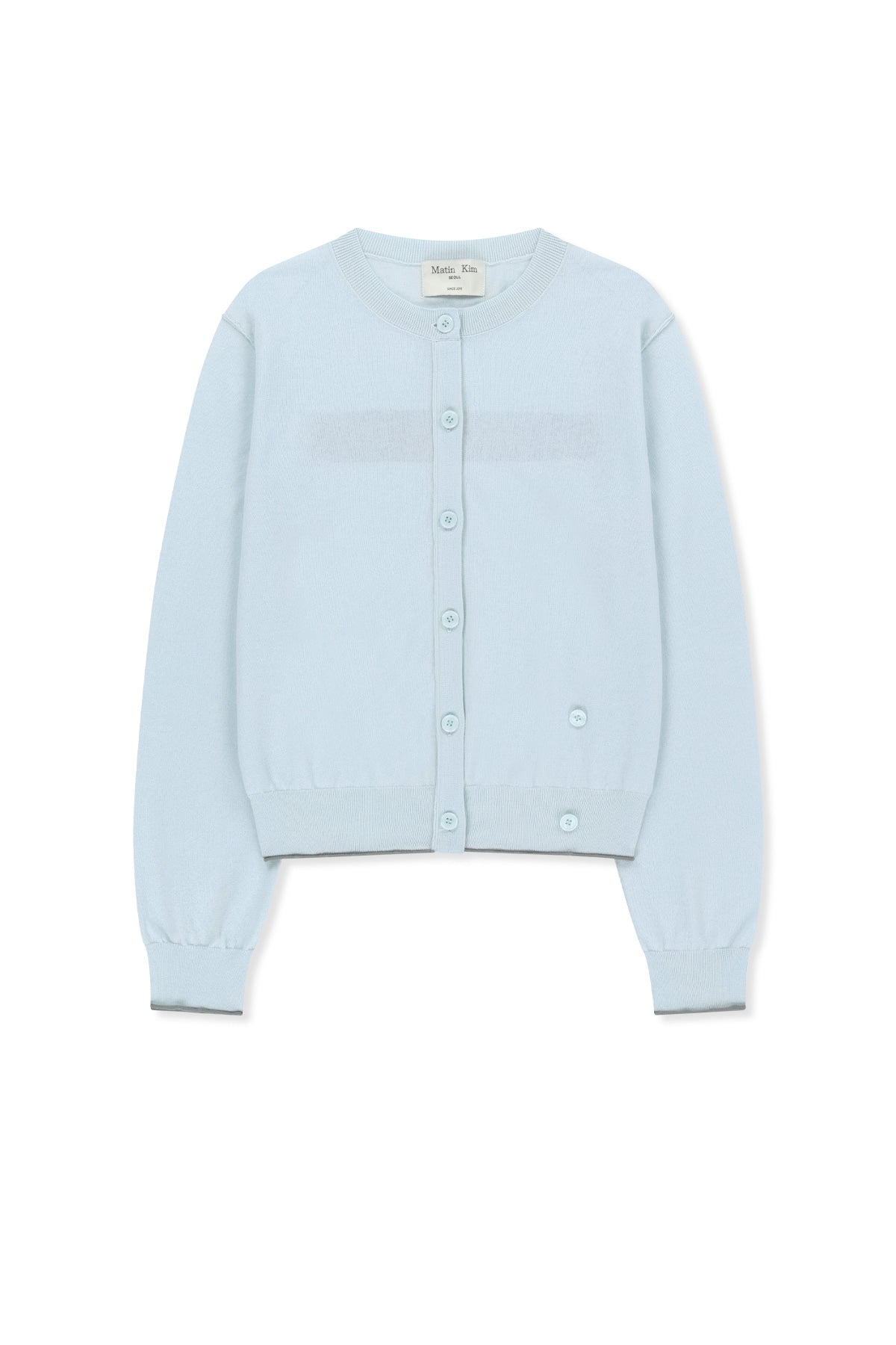 matinkim BACK LOGO SHEER CARDIGAN FOR WOMEN IN LIGHT BLUE