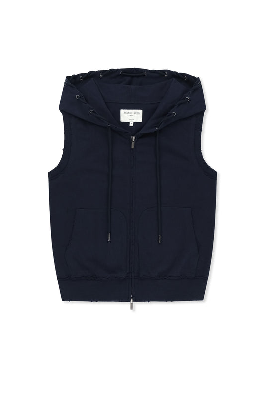 matinkim BACK LOGO JERSEY HOOD VEST IN NAVY