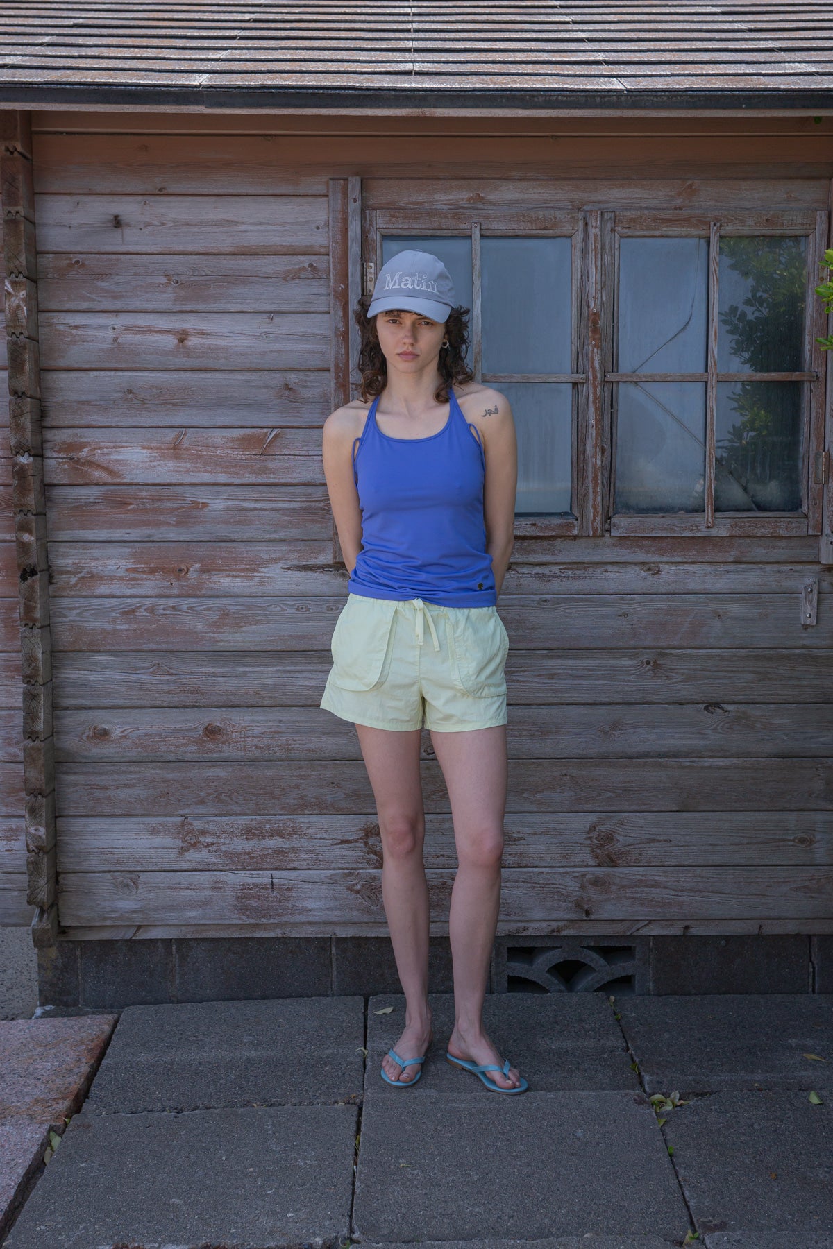 matinkim OUT POCKET NYLON BANDING SHORTS IN LIME