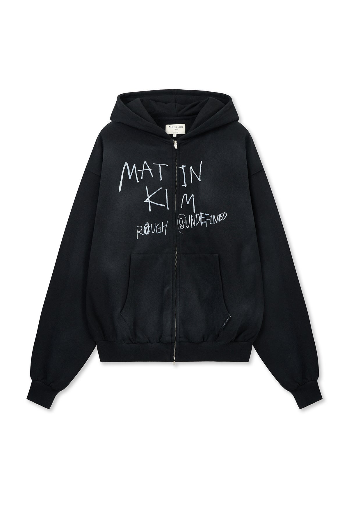 matinkim VINTAGE WASHED GRAFFITI HOODY ZIP UP IN BLACK