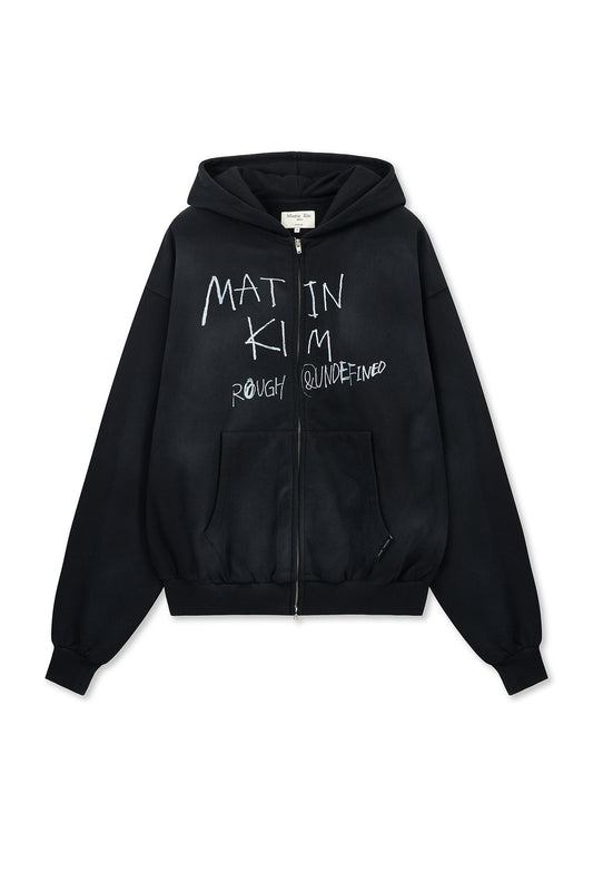 matinkim VINTAGE WASHED GRAFFITI HOODY ZIP UP IN BLACK