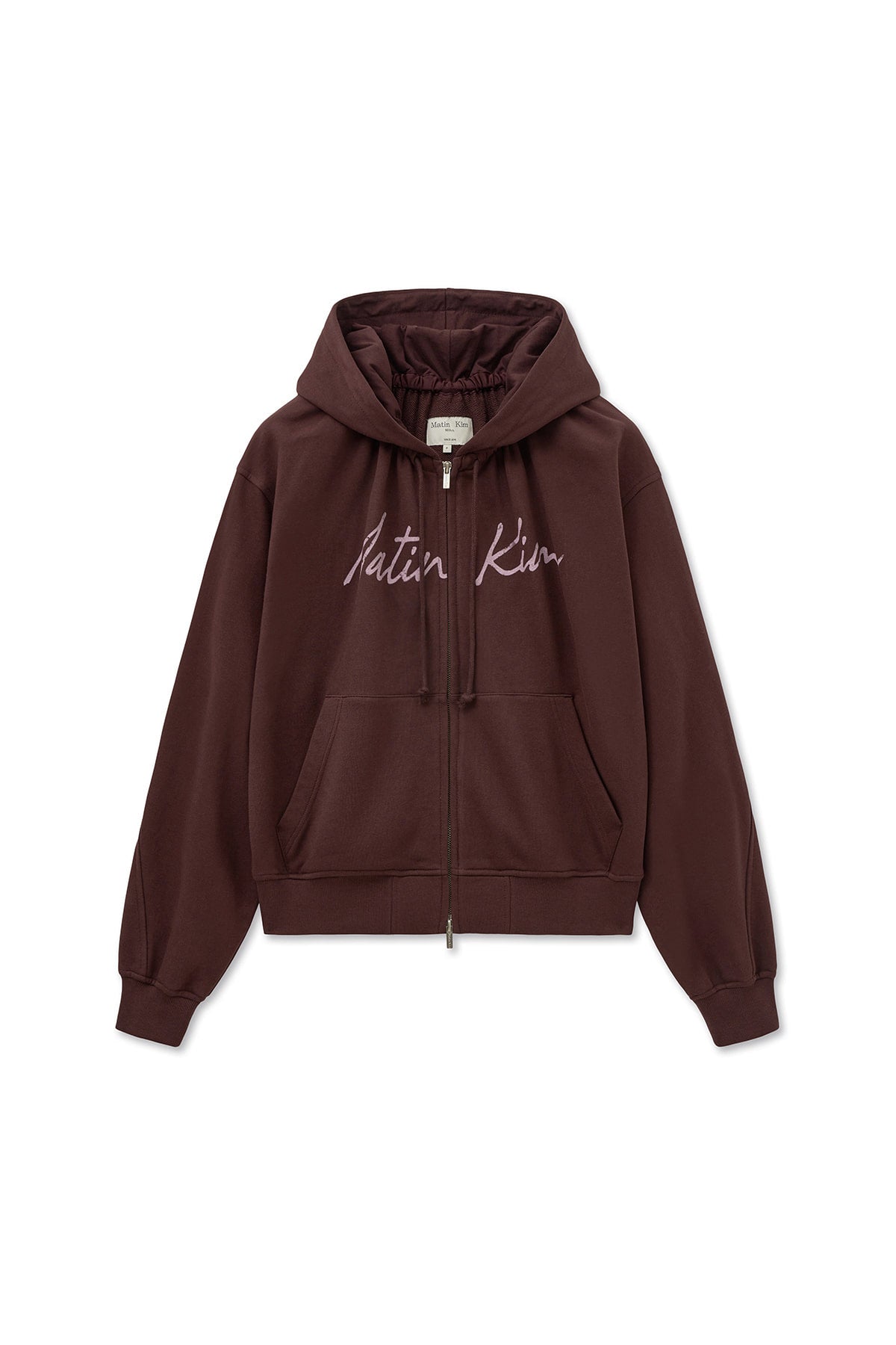 matinkim DRAWSTRING POINT ZIP UP HOODY IN BURGUNDY