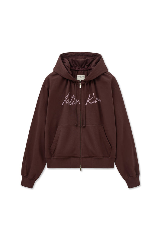 matinkim DRAWSTRING POINT ZIP UP HOODY IN BURGUNDY