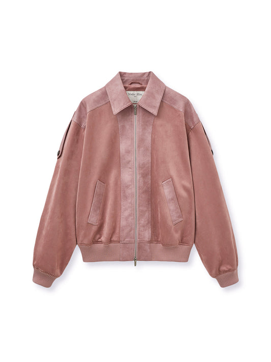 matinkim SUEDE MIX LEATHER ZIP UP JUMPER FOR WOMEN IN PINK