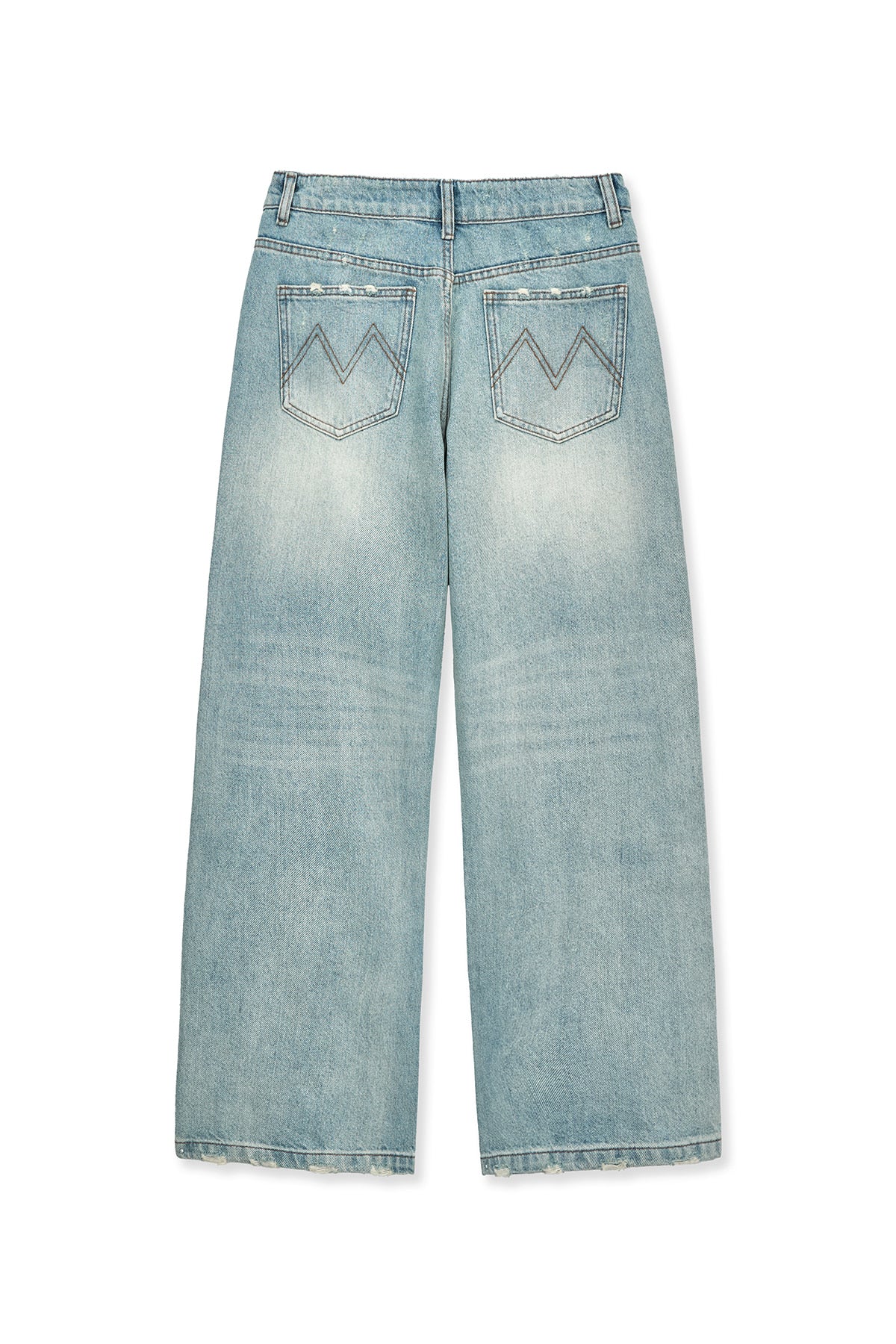 matinkim HEAVY DESTROYED DENIM PANTS IN LIGHT BLUE